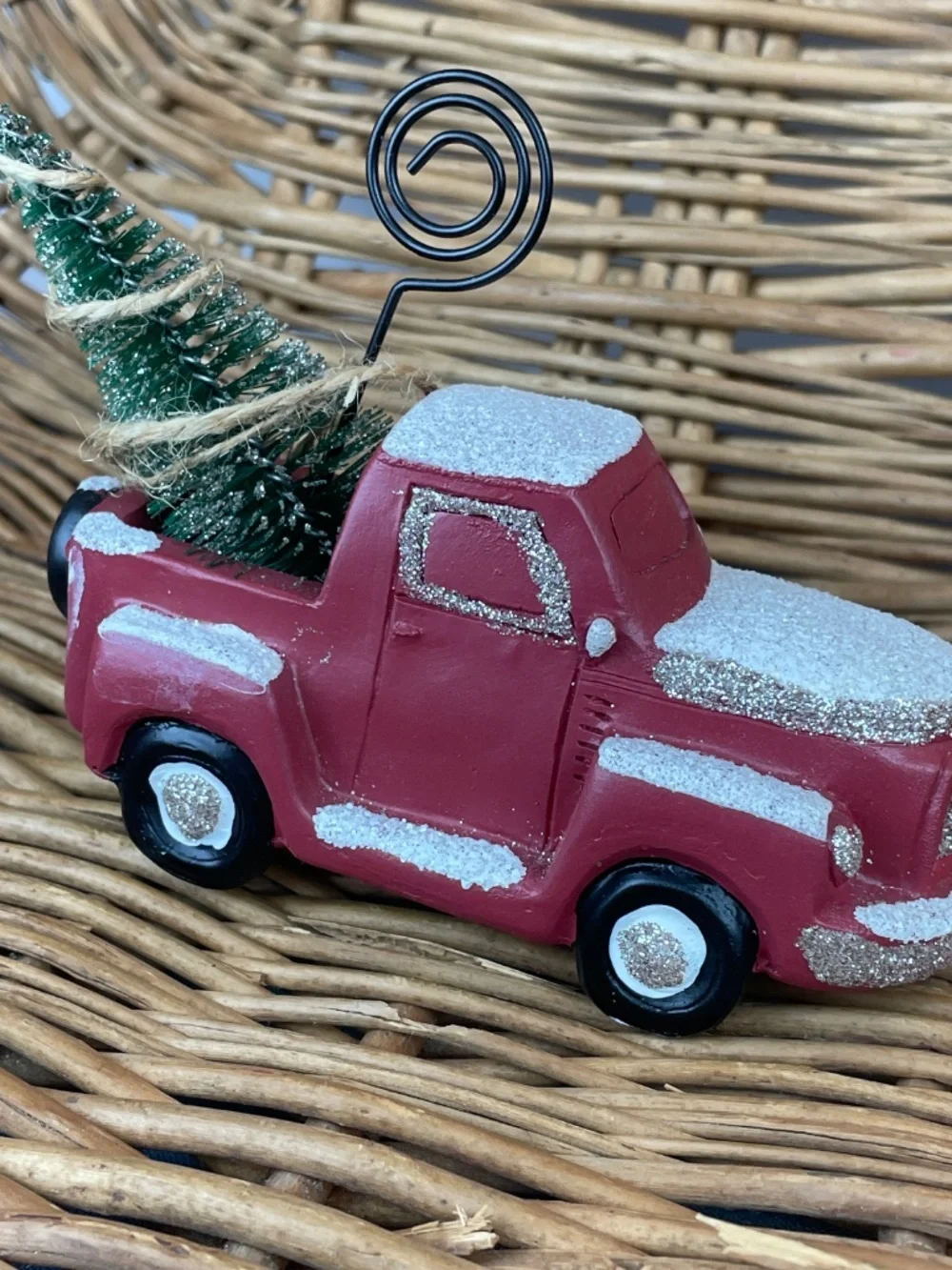 Vintage Christmas - Ceramic Red Pick-up Truck With Tree Photo Holder